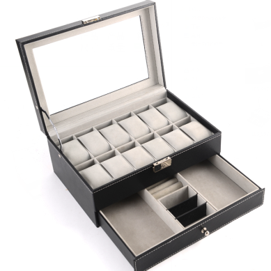 12-Bit Double-Layer Watch Jewelry Box Black