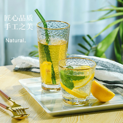 Japanese Style Golden Trim Hammered Pattern Glass Ins Style Juice Cup Drinking Cup Household Milk Cup Internet Celebrity Drink Cup