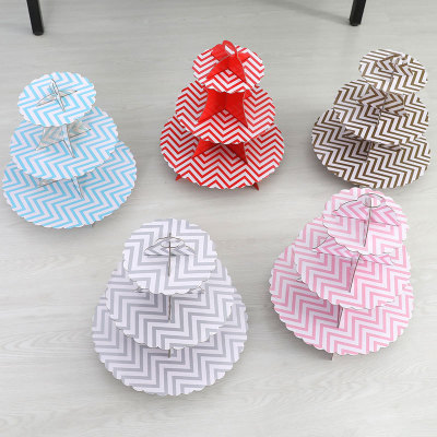 Party Supplies Fine Ripple Series Paper Cake Rack Three-Level Light Refreshment Shelf Birthday Party Desserts Display Stand