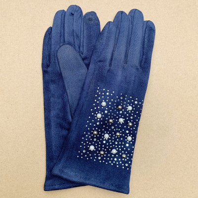 Manufacturers Supply Autumn and Winter New Women's Suede Light Diamond Beading Gloves Riding Gloves