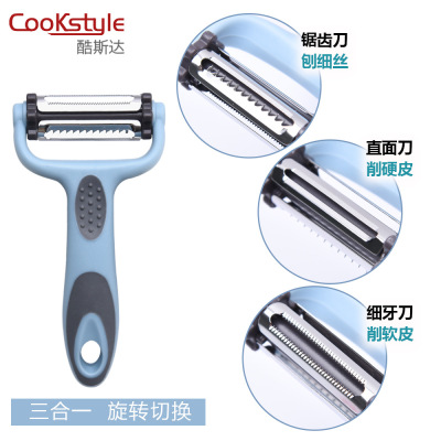 Kitchen Gadgets Three Sides Rotary Peeler Hide Skinning Knife Grater Stainless Steel Multifunction Paring Knife Fruit Planer