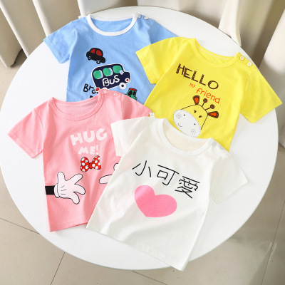 Children's Short-Sleeved T-shirt Pure Cotton Baby Half-Sleeved Bottoming Shirt Boys and Girls Baby Tops Summer Clothes 0-7 Years Old One Piece Dropshipping