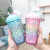 Creative Unicorn Push Cover Plastic Ice Cup Cute Literary Small Fresh Cartoon Double-Layer Straw Water Cup Student Cup