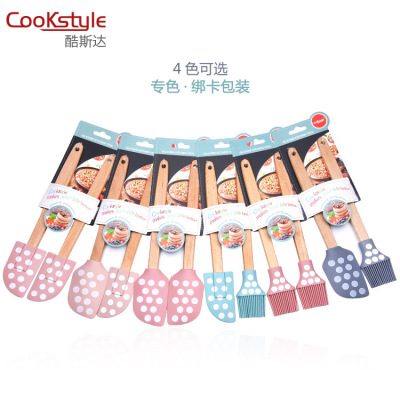 Coolstar New Color Series Dotted Prints Silicone Shaver Combos Wooden Handle Butter Knife Can Match Oil Brush Barbecue Brush