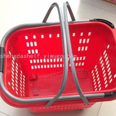 Shopping basket with wheel supermarket plastic shopping basket with hand pull basket