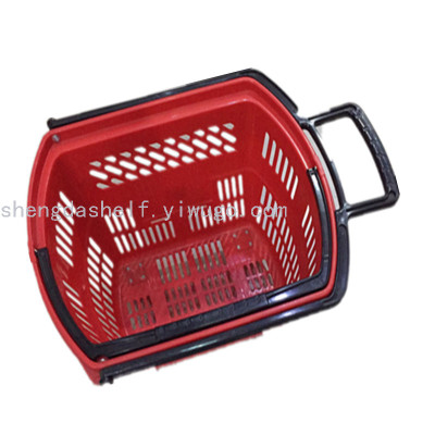 Supermarket four-wheel push-pull shopping basket supermarket super plastic 45L pull rod portable shopping basket