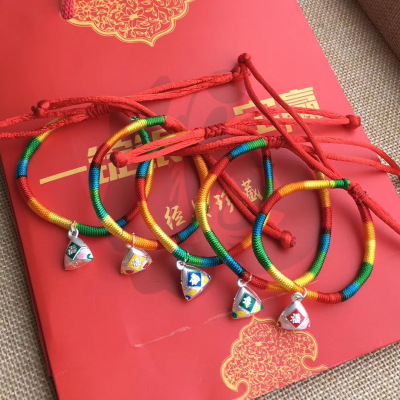 Silver Bracelet Dragon Boat Festival Jewelry Gift 999 Pure Silver Colorful Woven Hand Strap Bracelet Creative Style