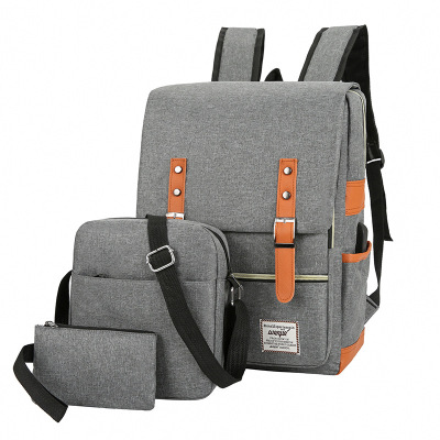 New Three-Piece Set Backpack Large Capacity Simple Business Computer Bag USB Charging Travel Backpack Factory Wholesale
