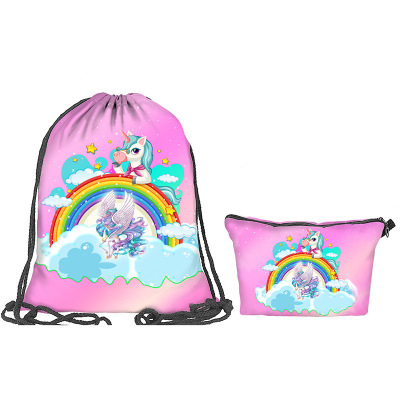 Factory Direct Sales Polyester Backpack Bag Unicorn Large Capacity Portable Mother and Child Bag Drawstring Drawstring Pocket Customizable