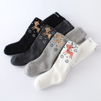 Autumn and Winter New Snowflake Deer Terry Children's Pantyhose Fleece-Lined Thickened Girls' Leggings Cotton Cartoon Socks