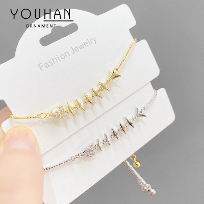 Korean Style Fashion Fishbone Pull Bracelet Female Micro Inlaid Zircon Bracelet Special-Interest Design Ins Style Jewelry Fashion