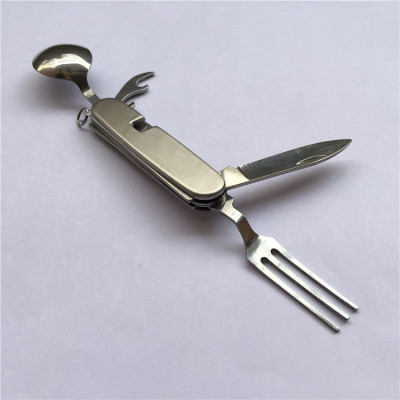 Multifunctional Combination Tableware Knife Camping Tableware Folding Knife, Fork and Spoon 4 Open Outdoor Combination Tool