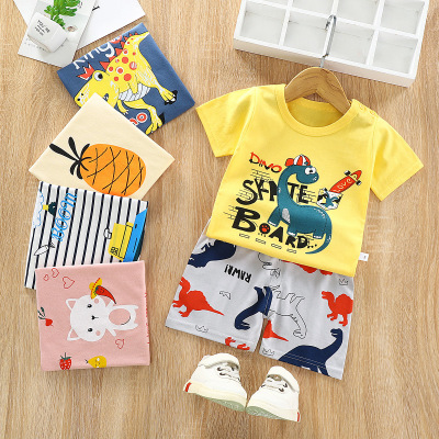 Children's Short-Sleeved Suit Cotton Medium Baby Suit for Boys and Girls Summer Children's Thin Cotton Short Sleeve Top Short Pants