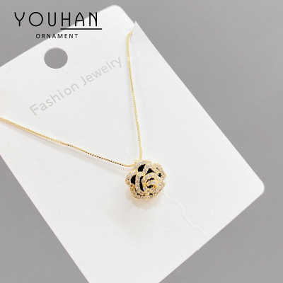 2021 New Simple Retro Camellia Necklace Female Online Influencer Simple Flower Clavicle Chain Jewelry Student Jewelry Women