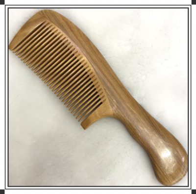 Factory Direct Sales Genuine Natural Log Green Sandalwood Comb Handle Fine Tooth Comb Home Essential