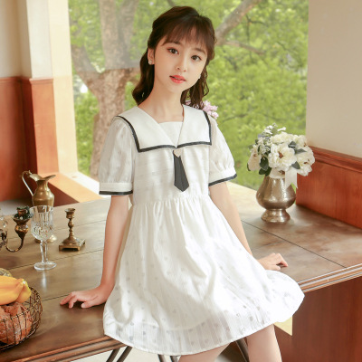 Girls' Dress Summer 2021 New Dress Girls' Clothing Dress Children's Preppy Style Sailor Collar Princess Dress