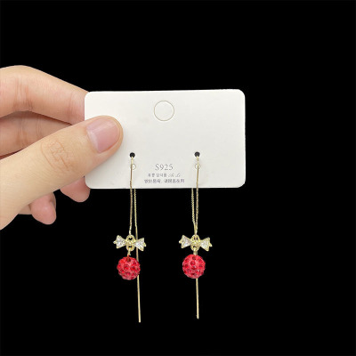 Earrings Elegant High-Grade Generous Earrings Female Ins Style Strawberry Earrings to Make round Face Thin-Looked Tassel Hanging Earrings