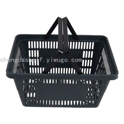 Supermarket basket plastic hand basket double handled shopping basket portable shopping basket