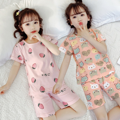 2021 Summer Children's Pajamas Korean-Style Girls' Short-Sleeved Homewear Two-Piece Suit Medium and Large Children's Pajamas Fashion Wholesale