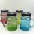 Glass Cup Fruit Printed Mason Glass with Handle Water Cup Juice Bottle Cool Drinks Cup Glass Jar Sealed