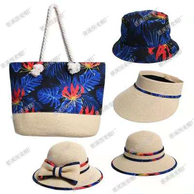 2021 Cross-Border New Arrival Woven Bag Straw Hat Women's Fashion Sun Protection Sun Hat Women's Summer Straw Bag Suit