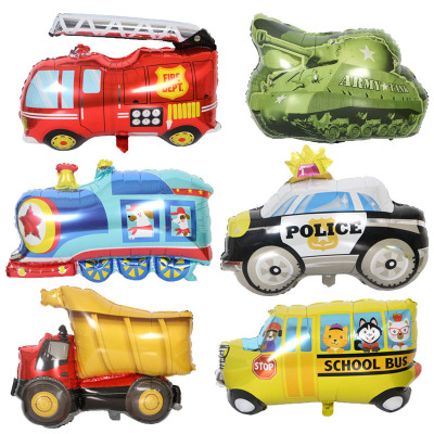 Engineering Vehicle Aluminum Film Balloon Train Tank Fire Truck Balloon Baby Birthday Car Party Deployment and Decoration