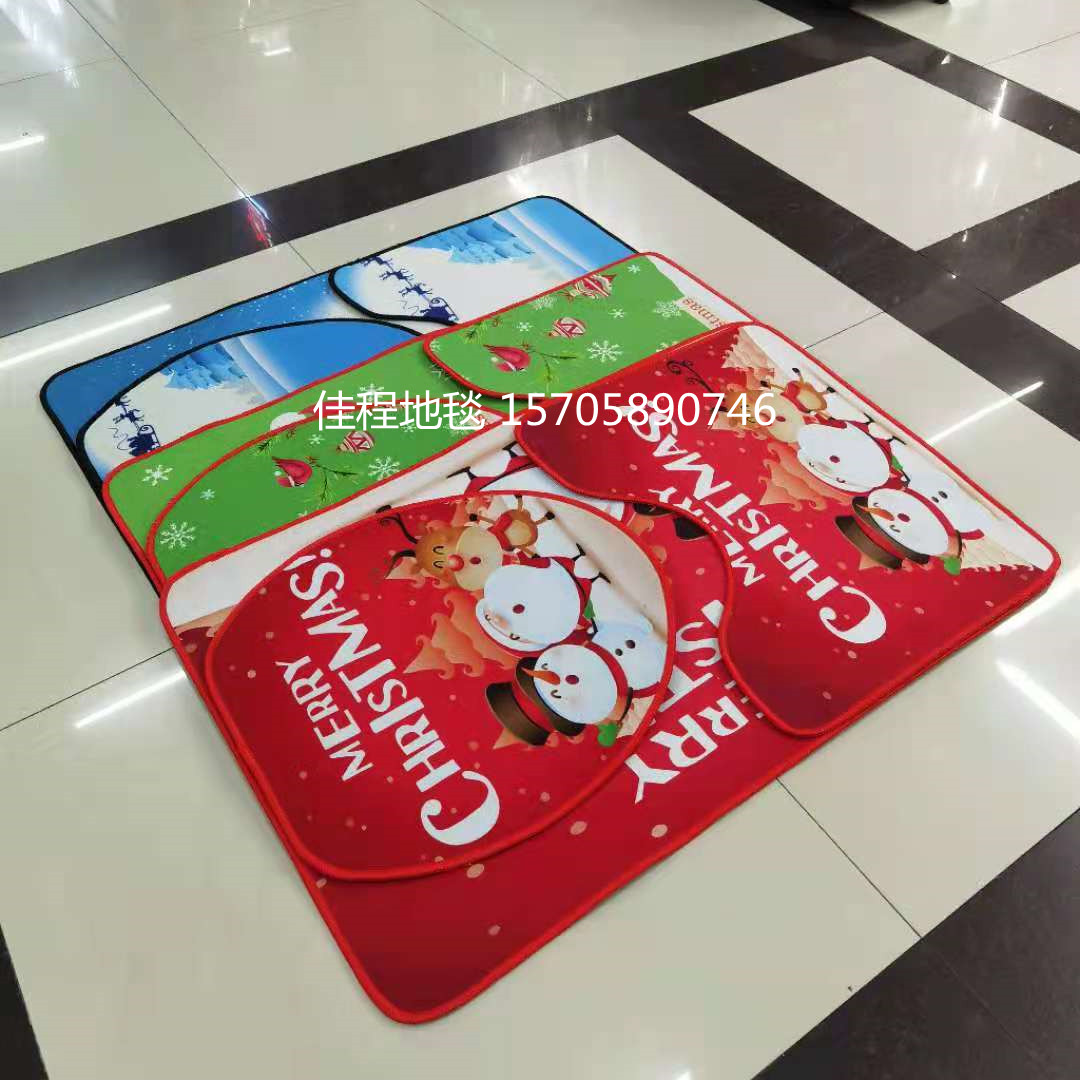 圣诞垫水晶绒马桶三件套地垫圣诞马桶垫脚垫圣诞款组合垫防滑垫