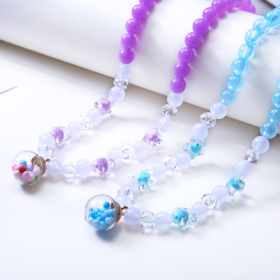 Factory Direct Supply Simple Acrylic Hanging Ball Barrel Beads Children's Necklace European and American Cartoon Girls Children's Necklace Wholesale
