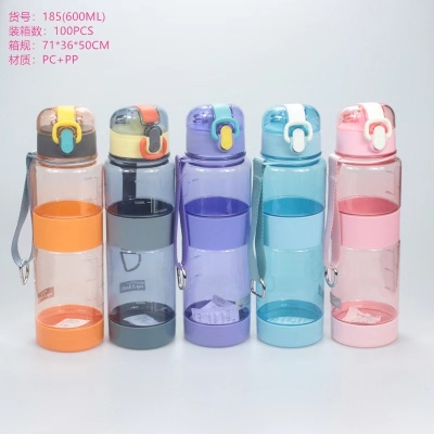 New Ins Style Spring Fastener Sports Plastic Cup Couple Gym Handle Outdoor Environmental Protection Transparent Sports Kettle