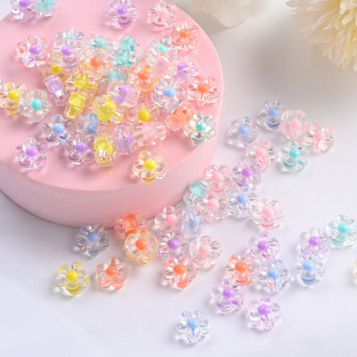 Factory Wholesale Transparent Inner Color Small Flower Colorful Acrylic Beads Mobile Phone Charm Children's DIY Necklace Acrylic Beads Ornament Accessories