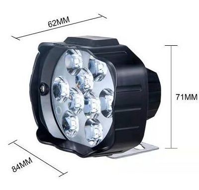 摩托车大灯9灯27W塑壳黑色固定支架3030灯珠白光常亮12V2线
