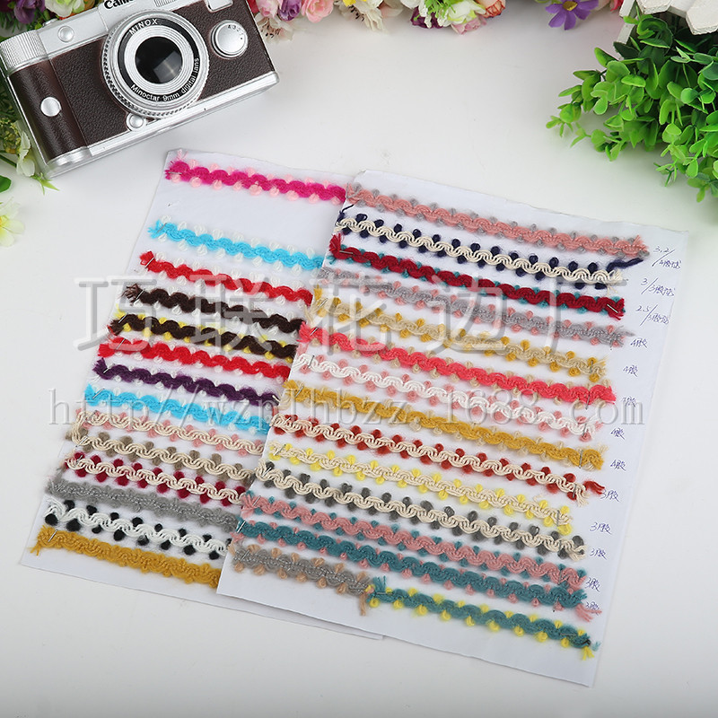 马海毛开司米棉纱花边 fabrics lace双色小耳朵米粒花边辅料批发