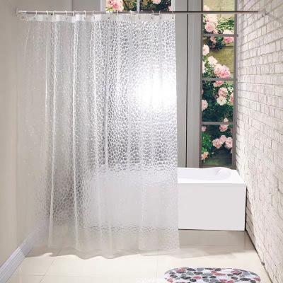 3D Water Cube Translucent Shower Curtain Waterproof Curtain Anti-Adhesive Thickened Mildew-Proof Curtain Bathroom