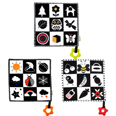New Baby Animal Square Scarf Black and White to Sleep with Soothing Belt Teether Ringing Paper Baby Square Towel Spot