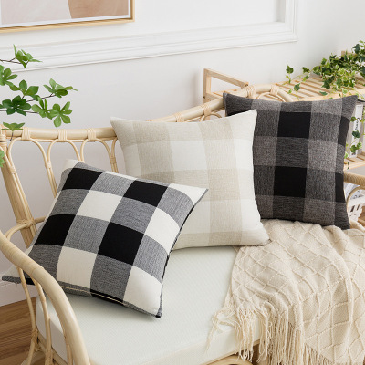 Amazon Home Linen Plaid Pillow Ins Yarn-Dyed Plaid Sofa Cushion