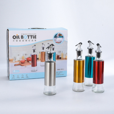Kitchen Supplies Household Glass Oiler Stainless Steel Oil Bottle Soy Sauce Bottle Vinegar Bottle Color Spice Jar