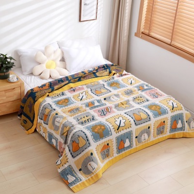 Yiwu Good Goods Pure Cotton Four-Layer Gauze Single Double Gray Head Bear Towel Blanket Summer Blanket Bed Sheet Blanket