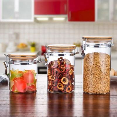 Stainless Steel Snap Joint Glass Storage Jar Kitchen Food Sealed Jar Cereals Glass Storage Jar