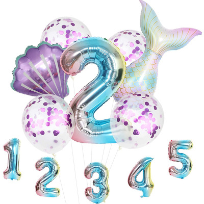Amazon Mermaid Aluminum Film Balloon Combo Package Birthday Party Deployment and Decoration Gradient Number Set