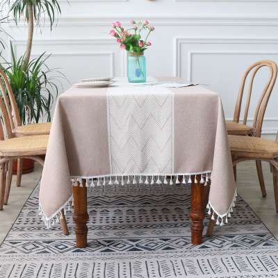 Thickened Wave Tassel Tablecloth Cotton Linen Fabric Tea Table Tablecloth Wholesale