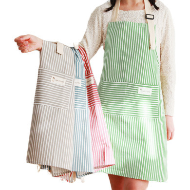 Apron Kitchen Pure Cotton Linen Work Overclothes Striped Halter Strap Adjustable Hand Wiping Korean Japanese Style Apron Wholesale