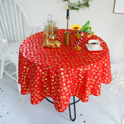 Christmas Tablecloth Holiday Atmosphere Bronzing Snowflake Printed round Dustproof Tablecloth