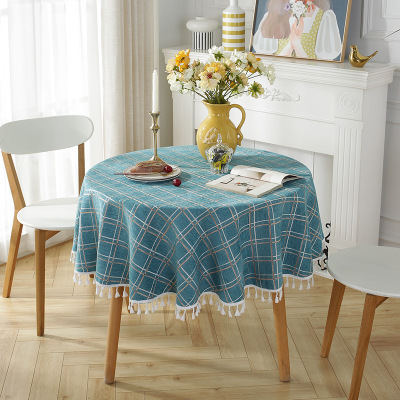 Polyester round Tablecloth Double Stripe Plaid Tablecloth Artistic Coffee Table Cloth