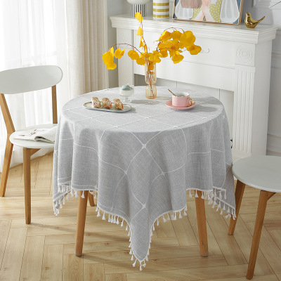 New round Tablecloth Tassel Large Plaid Picnic Tablecloth Cotton Linen Tablecloth in Stock Wholesale