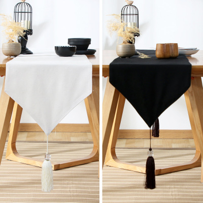 Solid Color Series Table Runner Simple Decorative White Black Table Tassel Table Runner