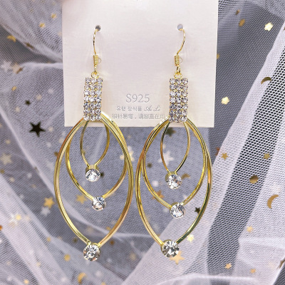 Super Shiny Three-Layer Irregular round Water Drop Earrings Graceful and Fashionable European and American to Make round Face Thin-Looked Eardrops