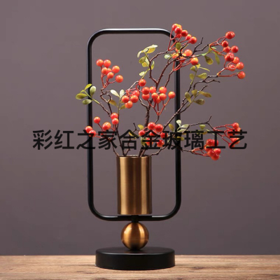 European-Style Gold Metal Vase Living Room Dried Flowers Decoration Nordic Light Luxury Dining Table Flower Arrangement Flowers Decorative Flowerpot