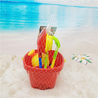 Square Beach Bucket Summer Water Toys 7-Piece Set Sand Shovel Rake Hourglass 688-17 Large Size Sand Bucket