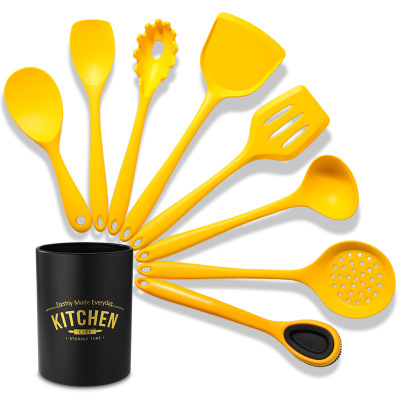 New Chinese Style All-Inclusive Silicone 8-Piece Kitchen Tools Kitchenware Set Cooking Ladel Spatula with Storage Bucket