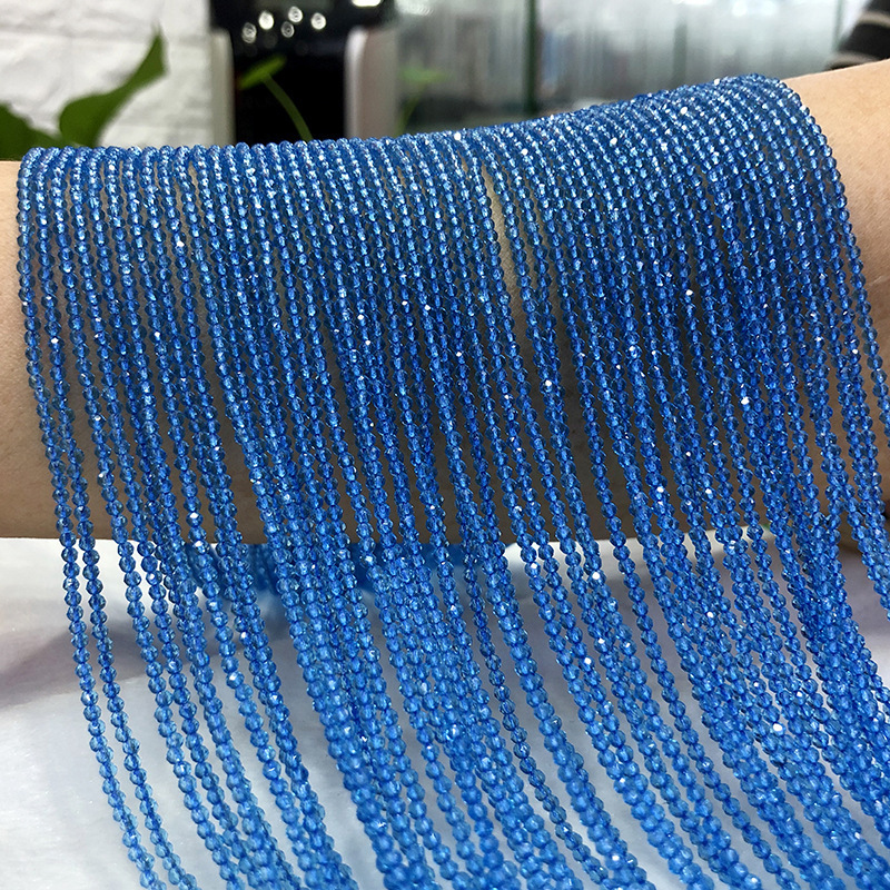 近天然石海蓝色尖晶石刻面蓝宝石玻璃珠圆珠项链DIY饰品现货批发